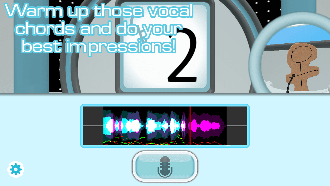 Gameplay screen counting down to a vocal impression recording